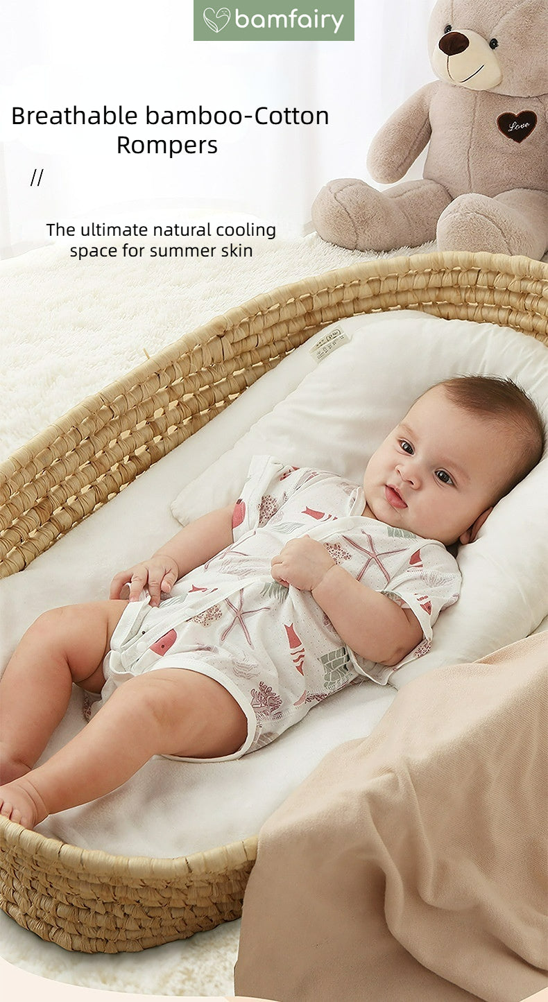 Bamfairy Bamboo Cotton Baby One-Piece Romper | Breathable Mesh-Pore Fabric | Anti-Heat Rash Summer Jumpsuit