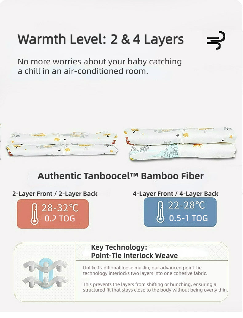 Bamfairy Bamboo Fiber Long Sleeve Split-Leg Sleep Sack - Breathable 2-Layer & 4-Layer Gauze Wearable Blanket for Babies & Toddlers