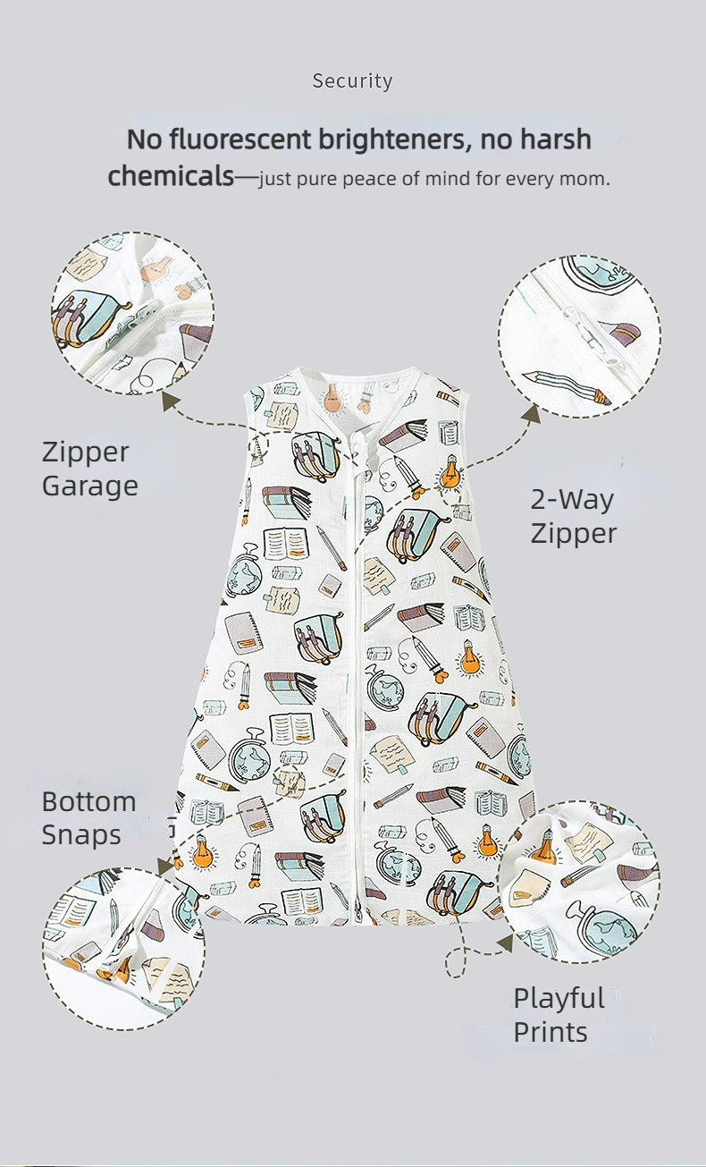 Bamfairy™ Ultra-Light Summer Baby Sleep Sack - Breathable Bamboo Muslin, 2-Way Zipper & Hip-Healthy Design (Sleeveless, 28°C+)