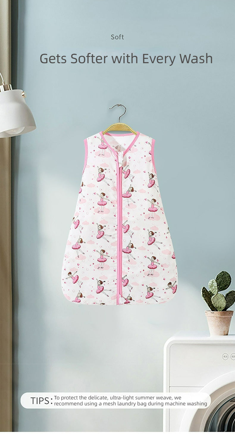 Bamfairy™ Ultra-Light Summer Baby Sleep Sack - Breathable Bamboo Muslin, 2-Way Zipper & Hip-Healthy Design (Sleeveless, 28°C+)