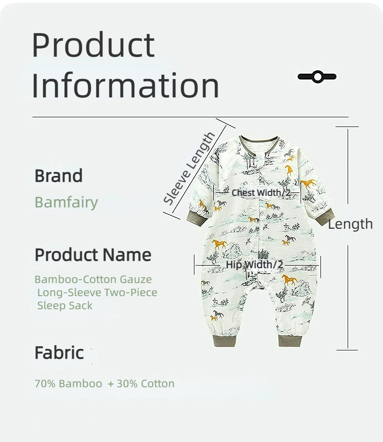 Bamfairy Bamboo Fiber Long Sleeve Split-Leg Sleep Sack - Breathable 2-Layer & 4-Layer Gauze Wearable Blanket for Babies & Toddlers