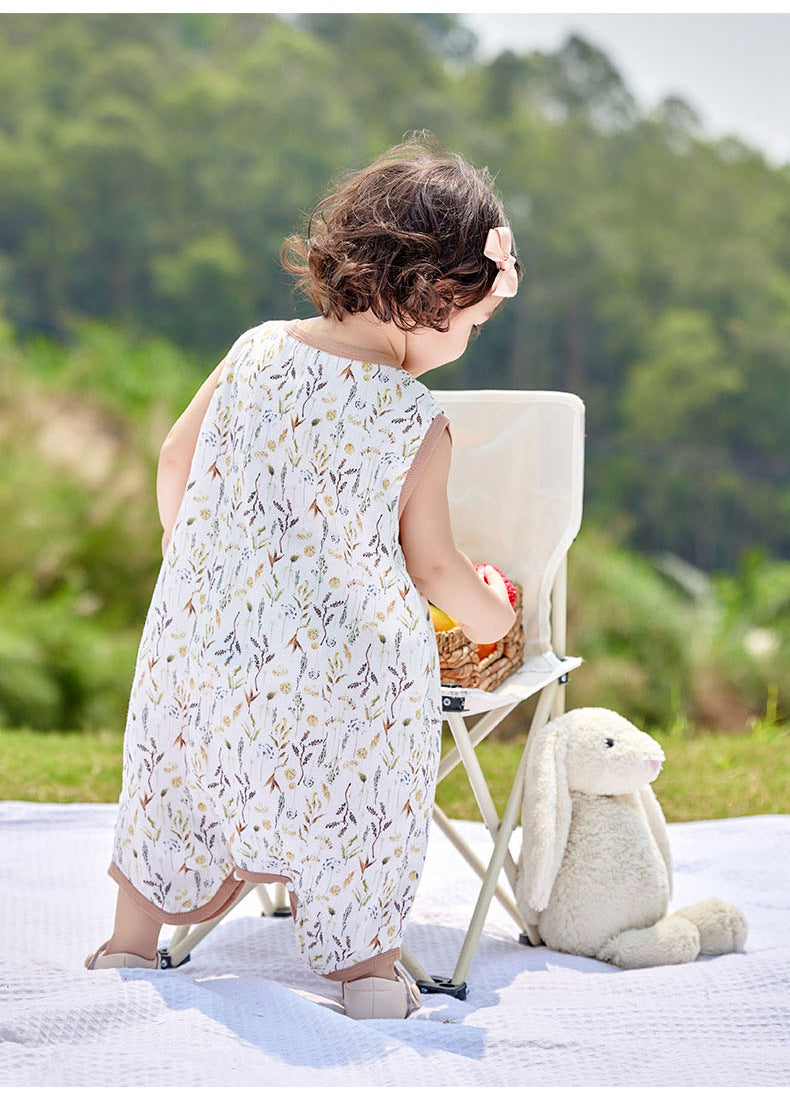 2-Layer Bamboo Cotton Baby Sleep Sack - Breathable Summer Wear, 7A Antibacterial & Oeko-Tex Certified (30-35°C)