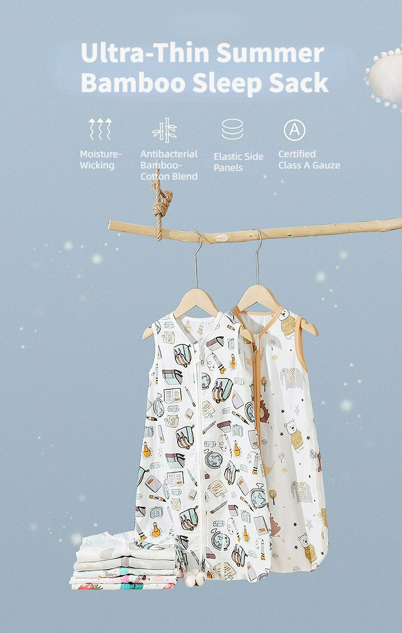 Bamfairy™ Ultra-Light Summer Baby Sleep Sack - Breathable Bamboo Muslin, 2-Way Zipper & Hip-Healthy Design (Sleeveless, 28°C+)