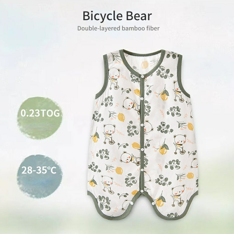 2-Layer Bamboo Cotton Baby Sleep Sack - Breathable Summer Wear, 7A Antibacterial & Oeko-Tex Certified (30-35°C)