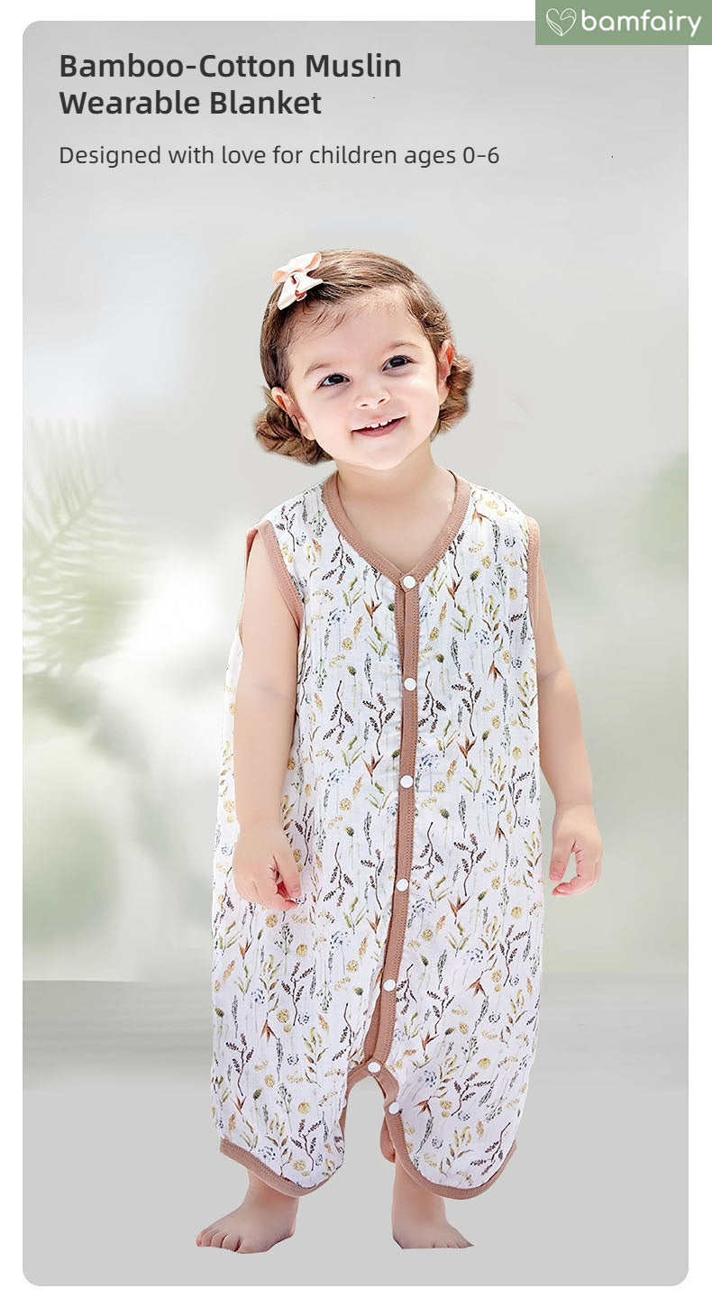 2-Layer Bamboo Cotton Baby Sleep Sack - Breathable Summer Wear, 7A Antibacterial & Oeko-Tex Certified (30-35°C)
