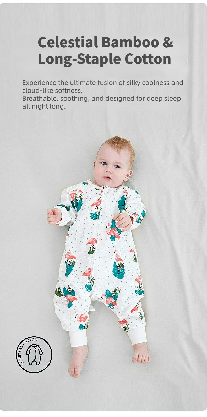 Bamfairy Bamboo Fiber Long Sleeve Split-Leg Sleep Sack - Breathable 2-Layer & 4-Layer Gauze Wearable Blanket for Babies & Toddlers