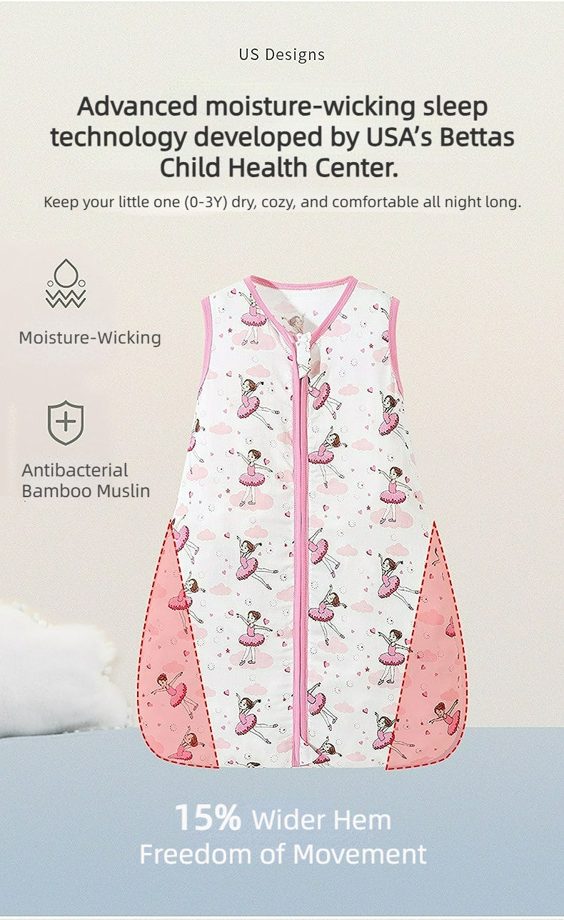 Bamfairy™ Ultra-Light Summer Baby Sleep Sack - Breathable Bamboo Muslin, 2-Way Zipper & Hip-Healthy Design (Sleeveless, 28°C+)