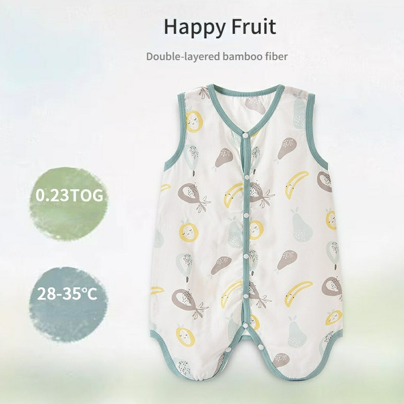 2-Layer Bamboo Cotton Baby Sleep Sack - Breathable Summer Wear, 7A Antibacterial & Oeko-Tex Certified (30-35°C)