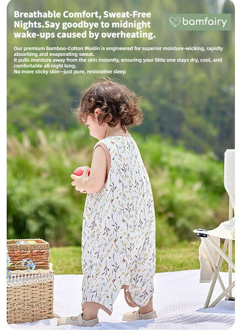 2-Layer Bamboo Cotton Baby Sleep Sack - Breathable Summer Wear, 7A Antibacterial & Oeko-Tex Certified (30-35°C)