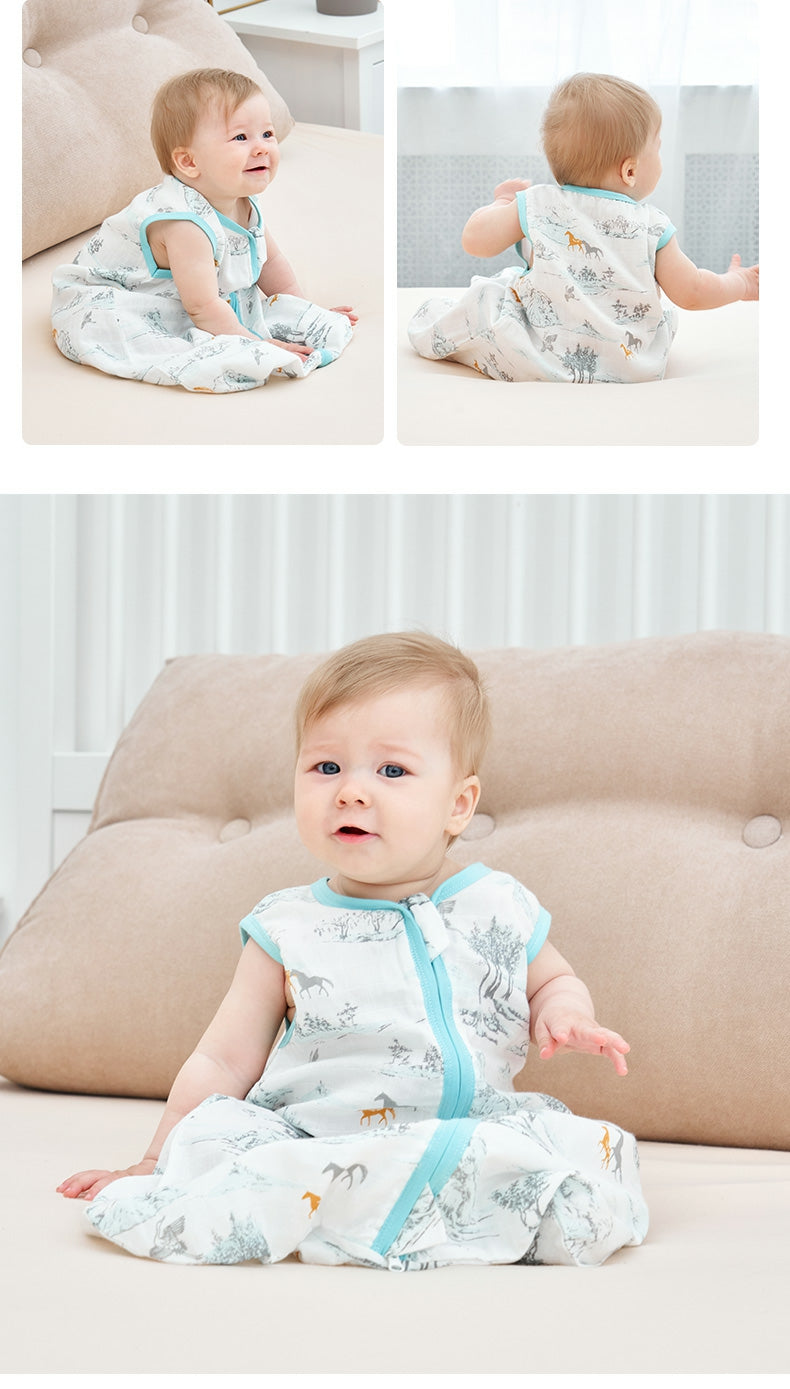 Bamfairy™ Ultra-Light Summer Baby Sleep Sack - Breathable Bamboo Muslin, 2-Way Zipper & Hip-Healthy Design (Sleeveless, 28°C+)