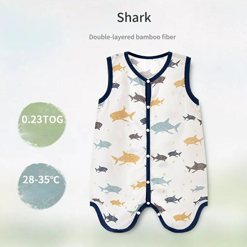 2-Layer Bamboo Cotton Baby Sleep Sack - Breathable Summer Wear, 7A Antibacterial & Oeko-Tex Certified (30-35°C)
