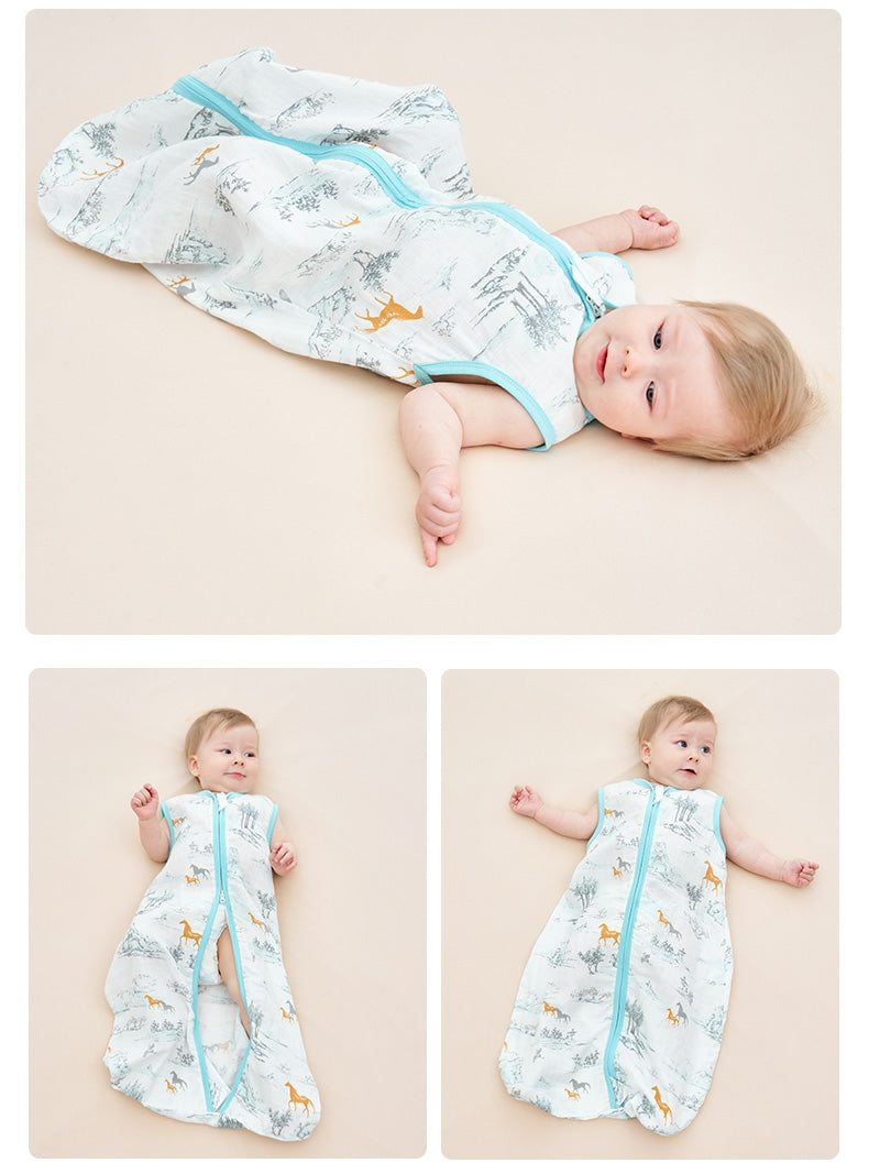 Bamfairy™ Ultra-Light Summer Baby Sleep Sack - Breathable Bamboo Muslin, 2-Way Zipper & Hip-Healthy Design (Sleeveless, 28°C+)