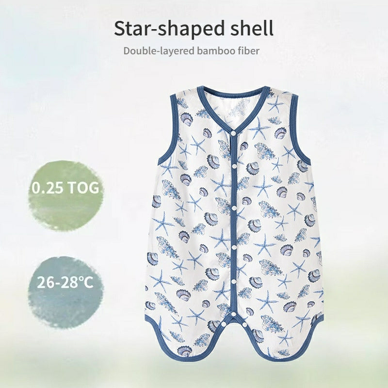 2-Layer Bamboo Cotton Baby Sleep Sack - Breathable Summer Wear, 7A Antibacterial & Oeko-Tex Certified (30-35°C)
