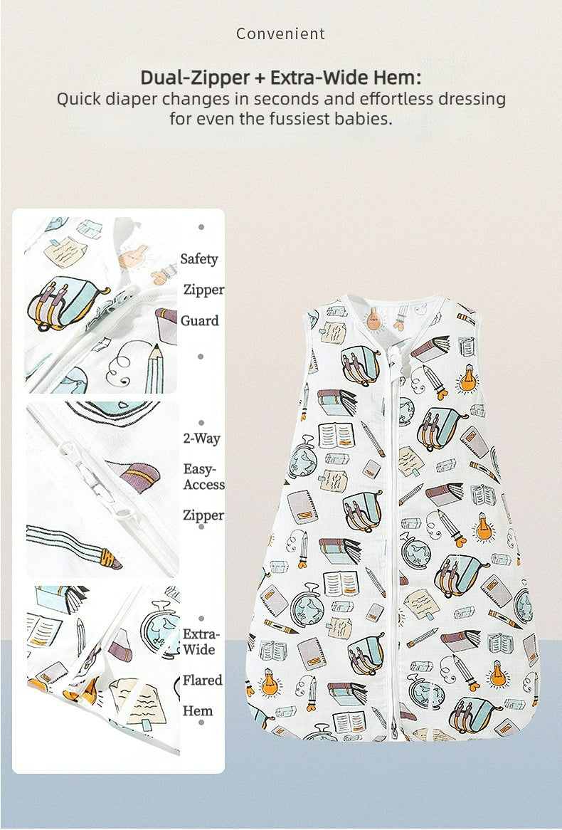 Bamfairy™ Ultra-Light Summer Baby Sleep Sack - Breathable Bamboo Muslin, 2-Way Zipper & Hip-Healthy Design (Sleeveless, 28°C+)