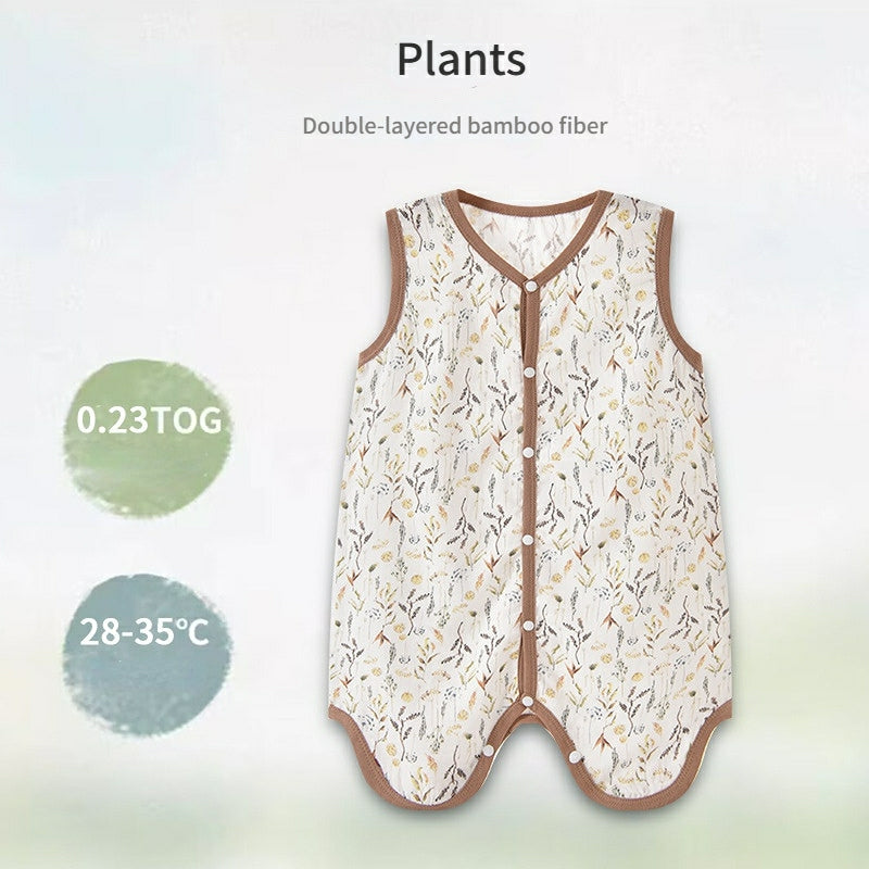 2-Layer Bamboo Cotton Baby Sleep Sack - Breathable Summer Wear, 7A Antibacterial & Oeko-Tex Certified (30-35°C)