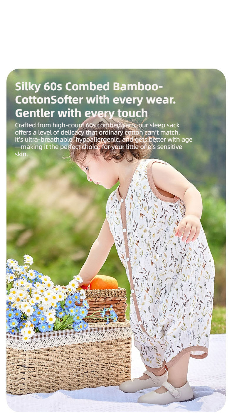 2-Layer Bamboo Cotton Baby Sleep Sack - Breathable Summer Wear, 7A Antibacterial & Oeko-Tex Certified (30-35°C)