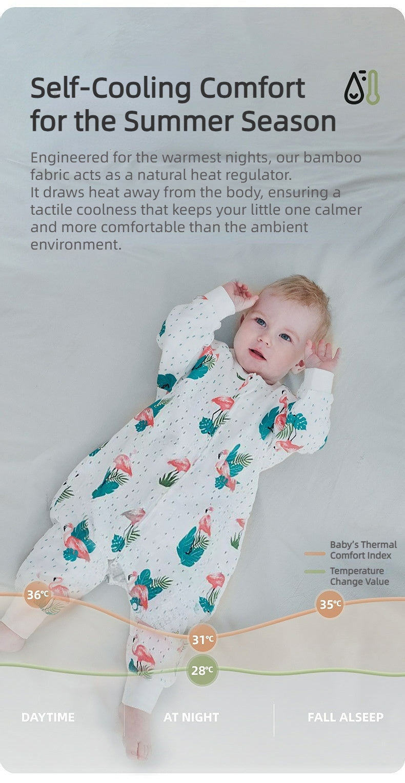 Bamfairy Bamboo Fiber Long Sleeve Split-Leg Sleep Sack - Breathable 2-Layer & 4-Layer Gauze Wearable Blanket for Babies & Toddlers