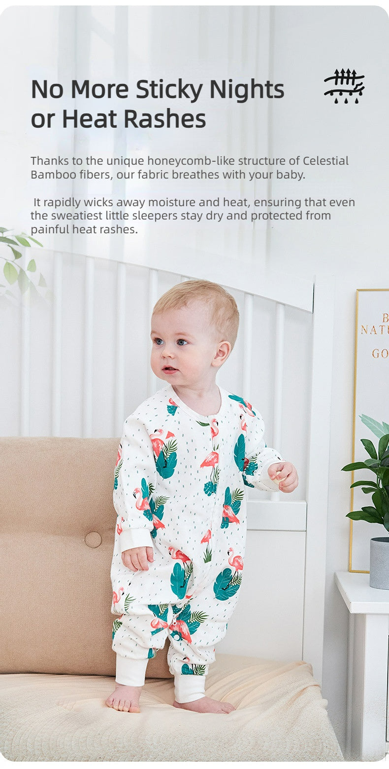 Bamfairy Bamboo Fiber Long Sleeve Split-Leg Sleep Sack - Breathable 2-Layer & 4-Layer Gauze Wearable Blanket for Babies & Toddlers